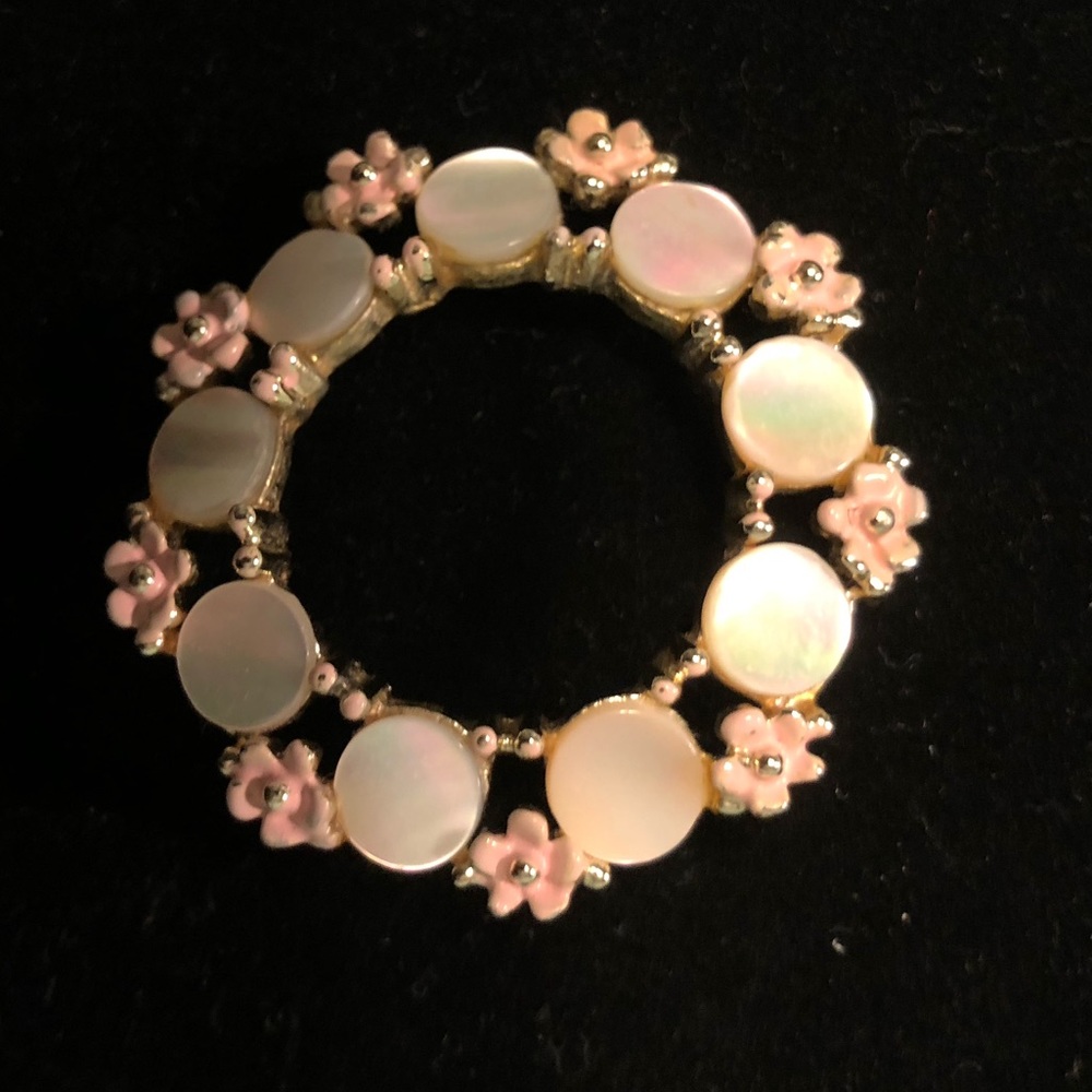 Vintage Mother of pear and Pink Daisies Brooch